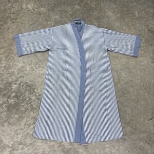 Vintage Christian Dior Monsieur Robe Mens One Size Blue Striped Cotton Lounge